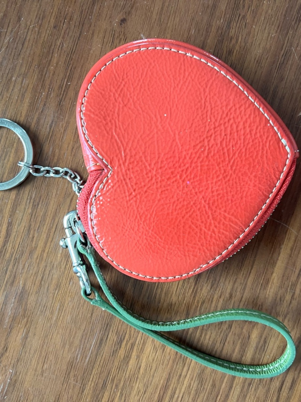 Coach Strawberry Heart Wristlet - Red & Green Key Chain Coin Purse - Picture 5 of 8